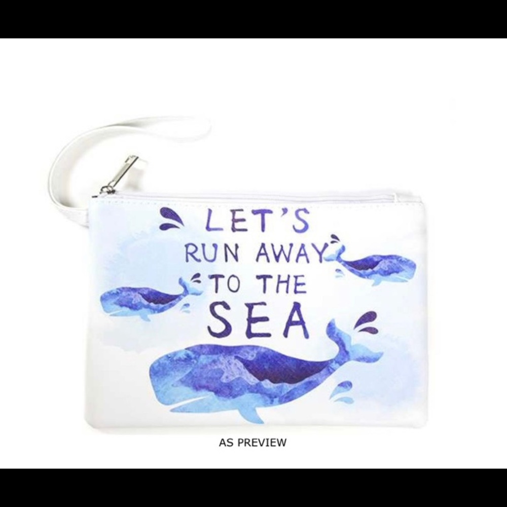 Let’s Run Away to Sea Whale Print Pouch with Strap